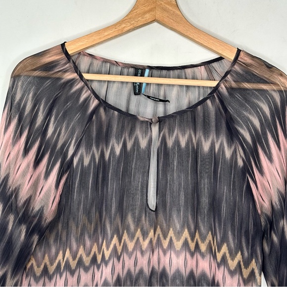 Guess by Marciano 100% Silk Chiffon Long Sleeve Mulitcolo Pullover Tunic - Picture 3 of 9